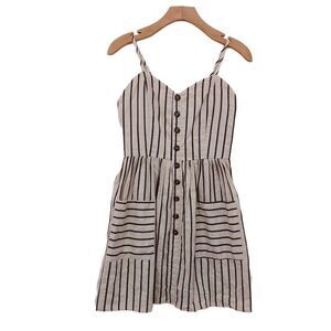 Blush Sleeveless Dress Youth Medium Beige Adjustable Strap Stripes